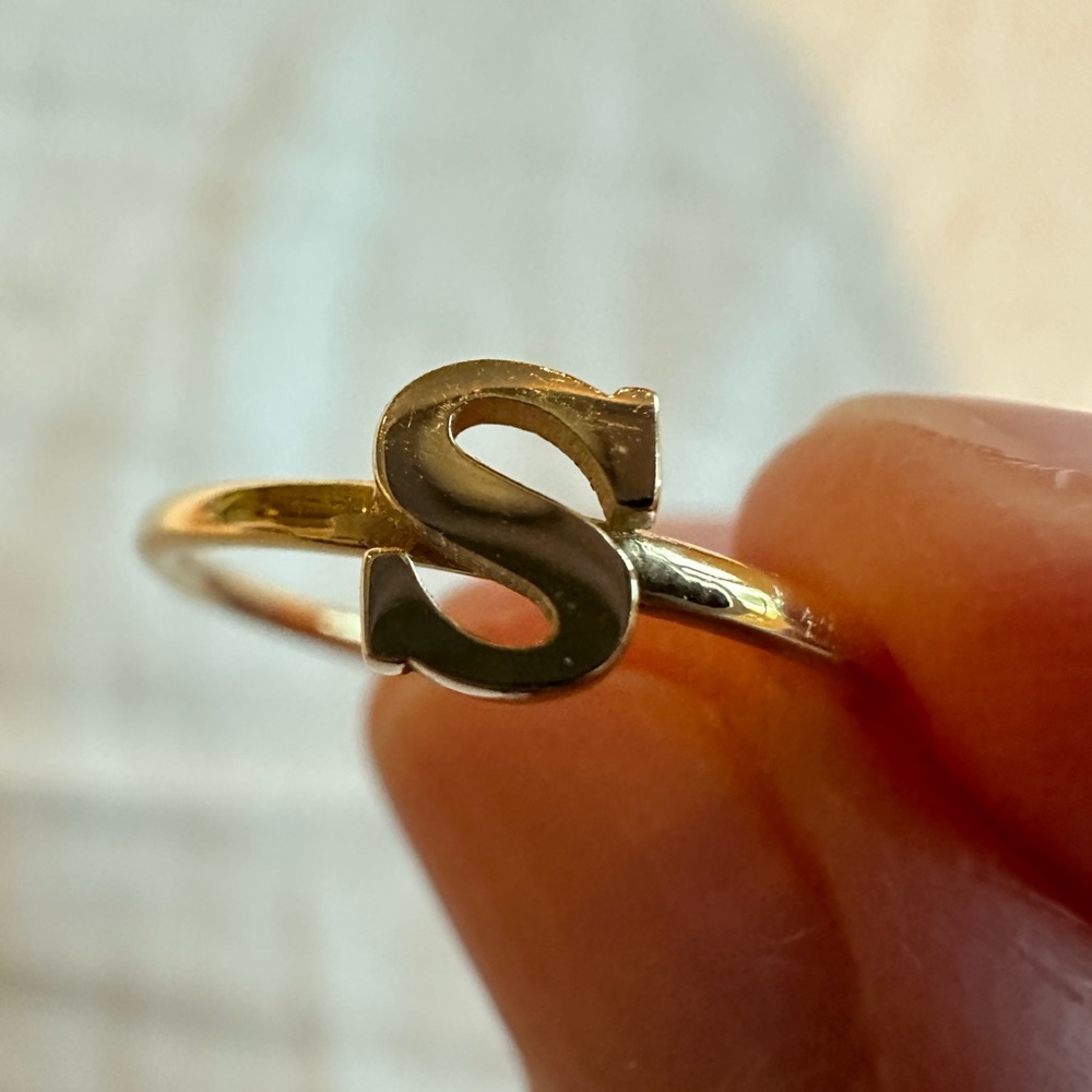 14K Solid Yellow Gold Initial Ring